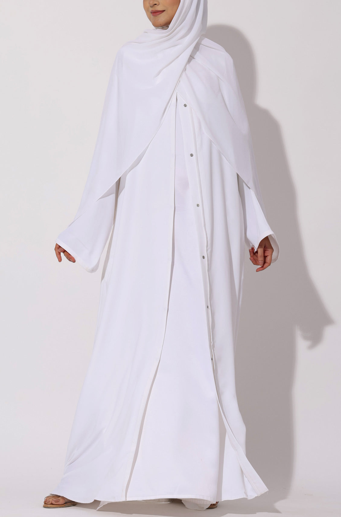 Simple Everyday Abaya - Front Open Pearl White