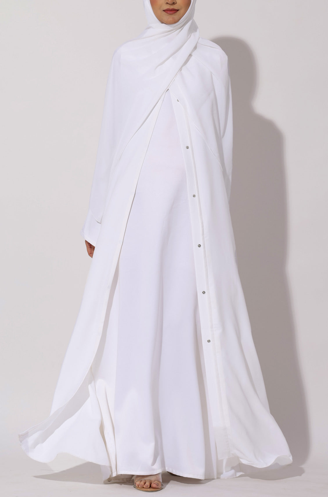 Simple Everyday Abaya - Front Open Pearl White