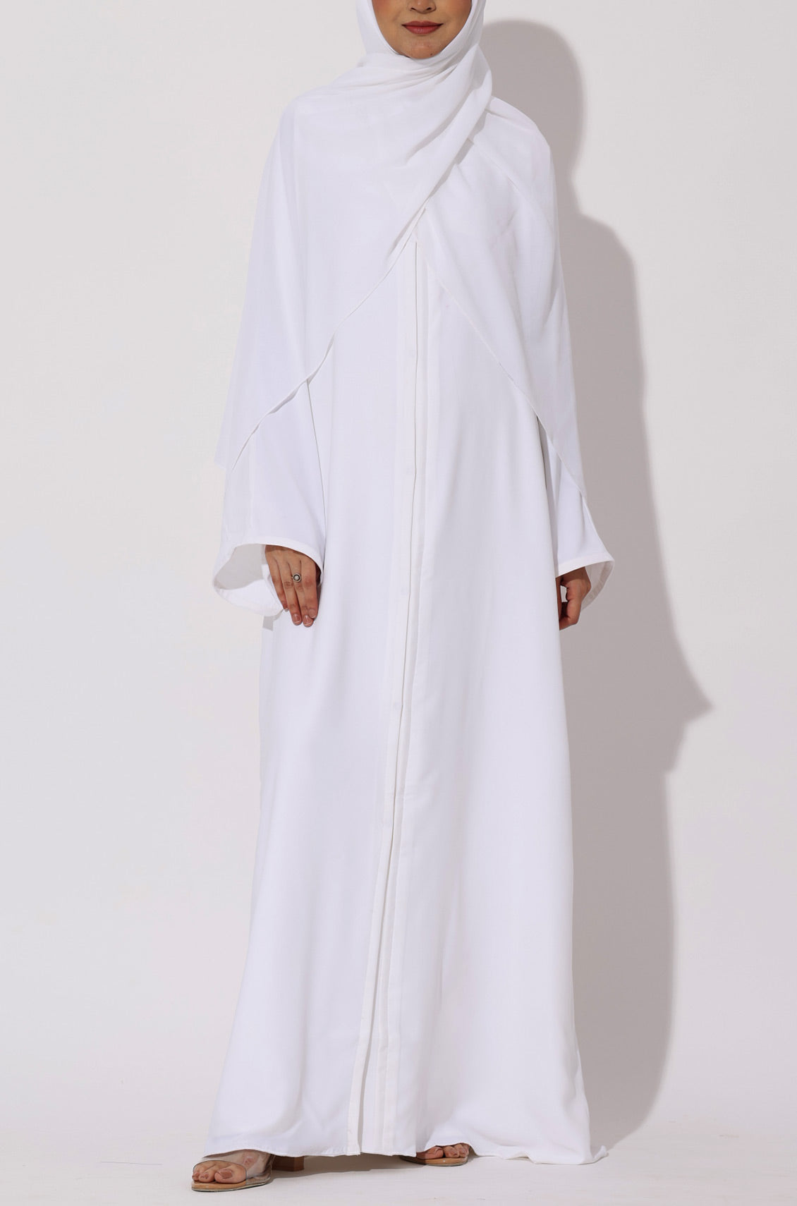 Simple Everyday Abaya - Front Open Pearl White