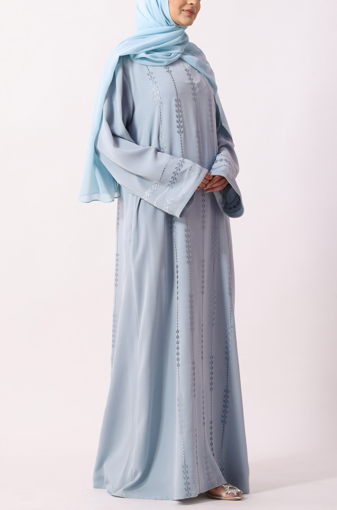 Luxury Floral Abaya Dress Powder Blue