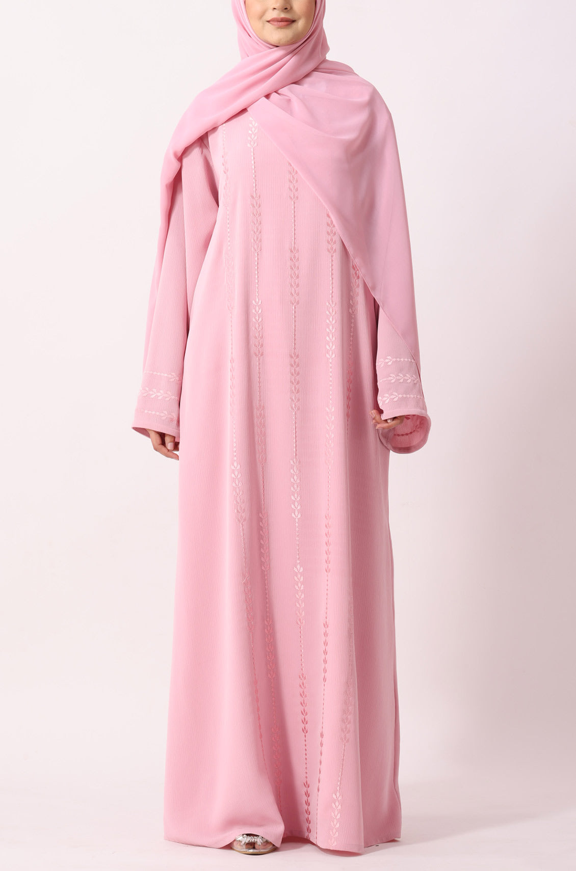 Luxury Floral Abaya Dress Blush Pink