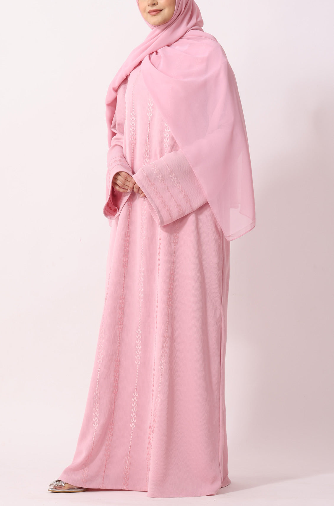 Luxury Floral Abaya Dress Blush Pink