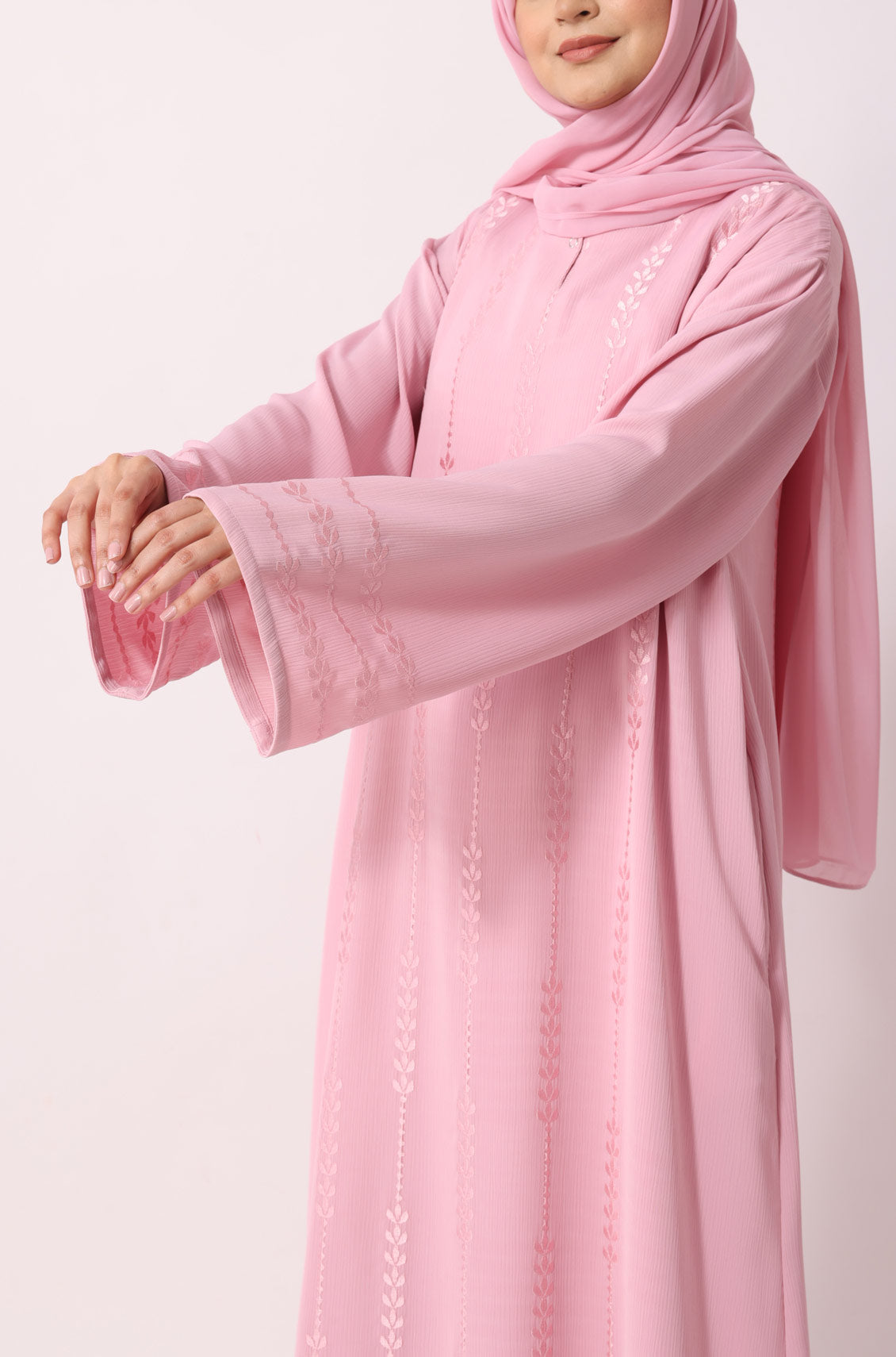 Luxury Floral Abaya Dress Blush Pink
