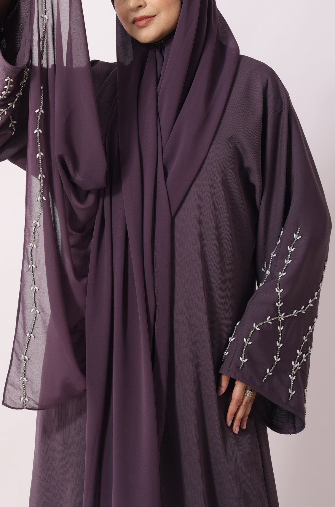 Luxury Jewel Abaya Dress Deep Lilac