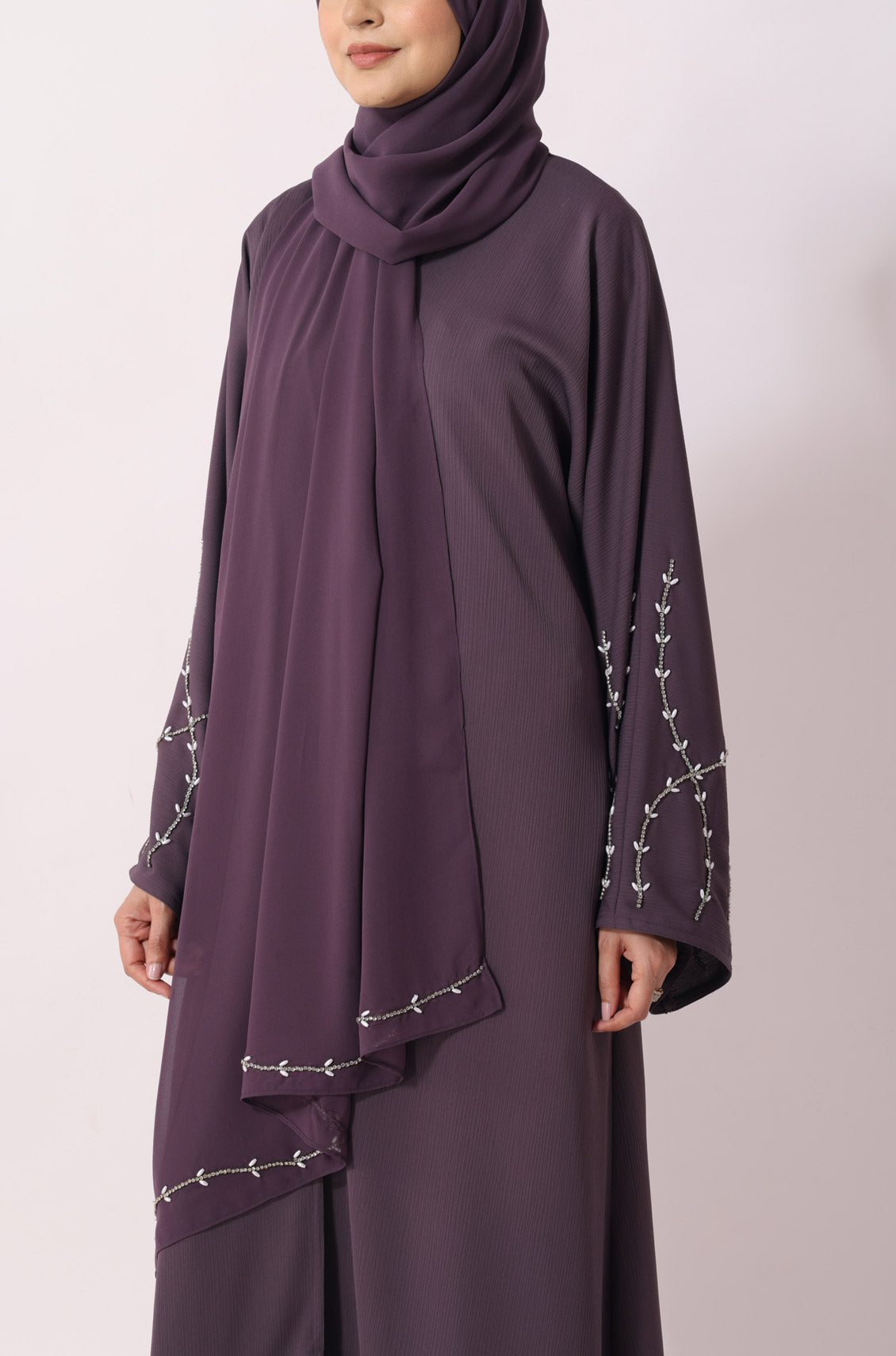 Luxury Jewel Abaya Dress Deep Lilac