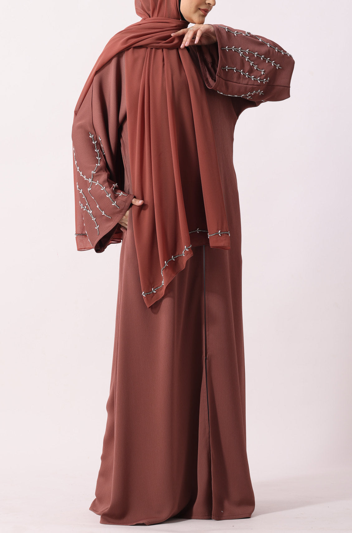 Luxury Jewel Abaya Dress Salmon