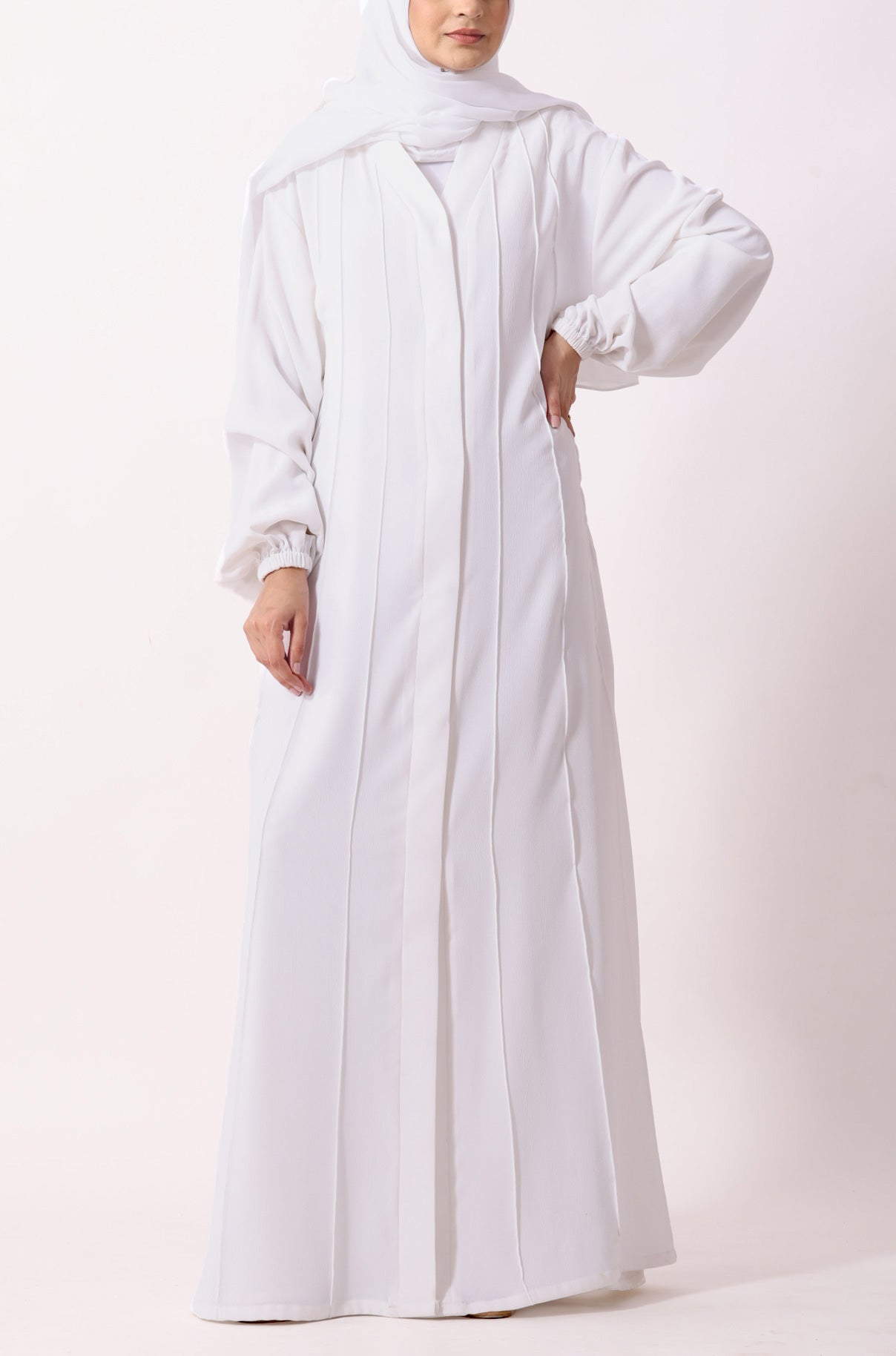 Simple Pleated Abaya White