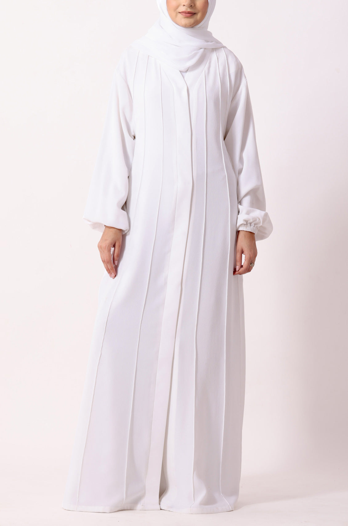 Simple Pleated Abaya White