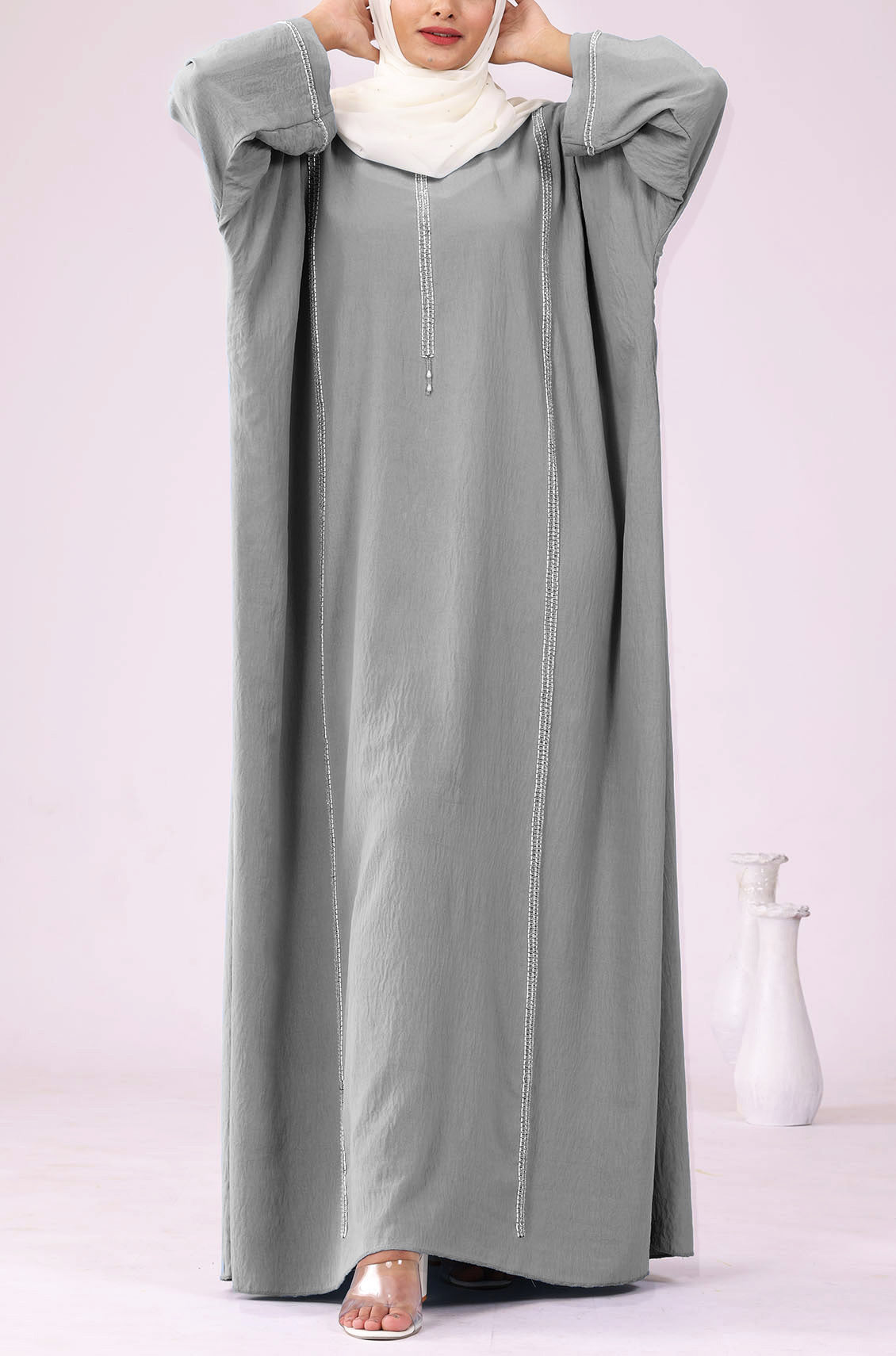 Pearl Kaftan Abaya Dress Ice Grey