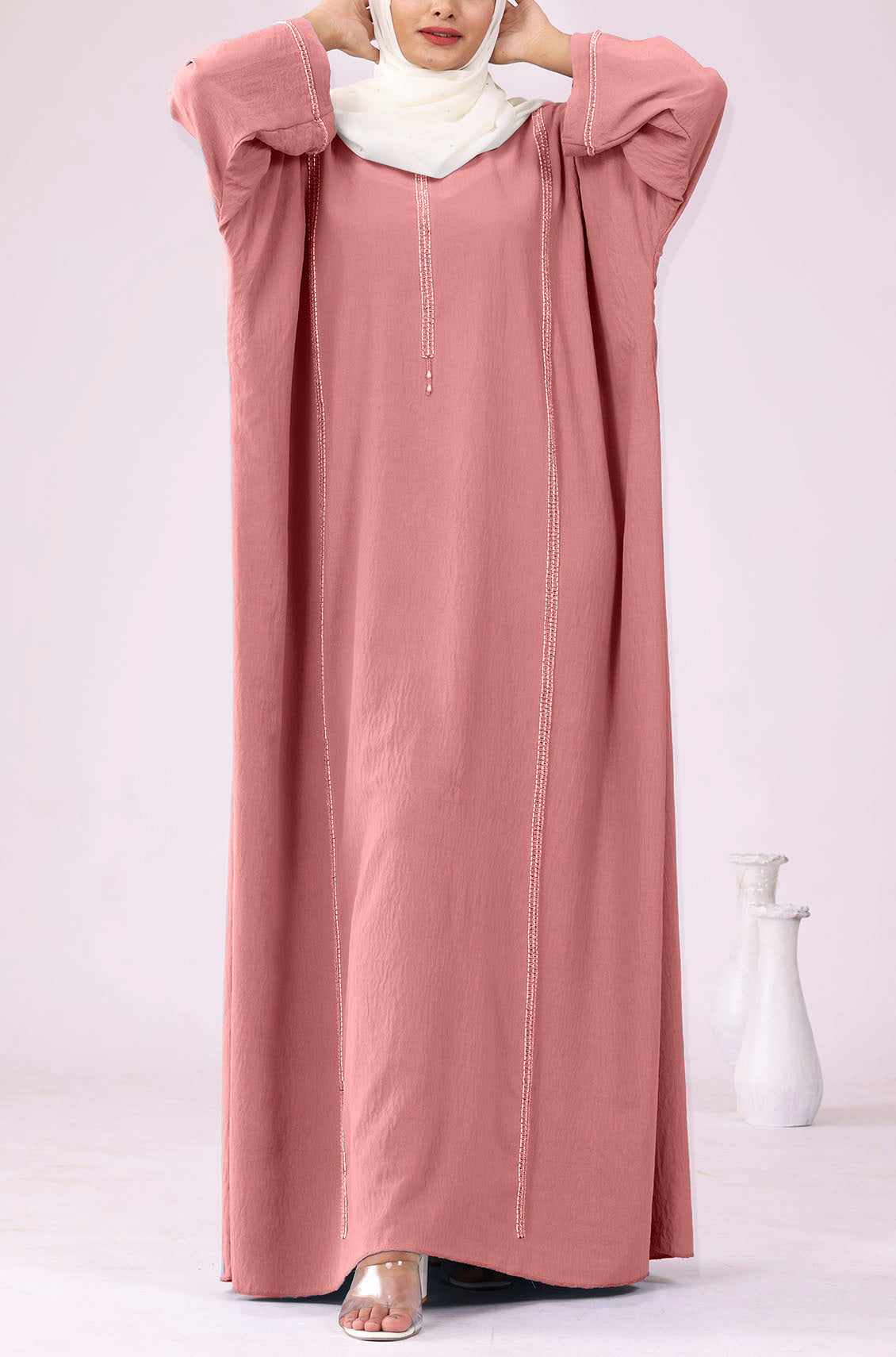 Pearl Kaftan Abaya Dress Coral Pink