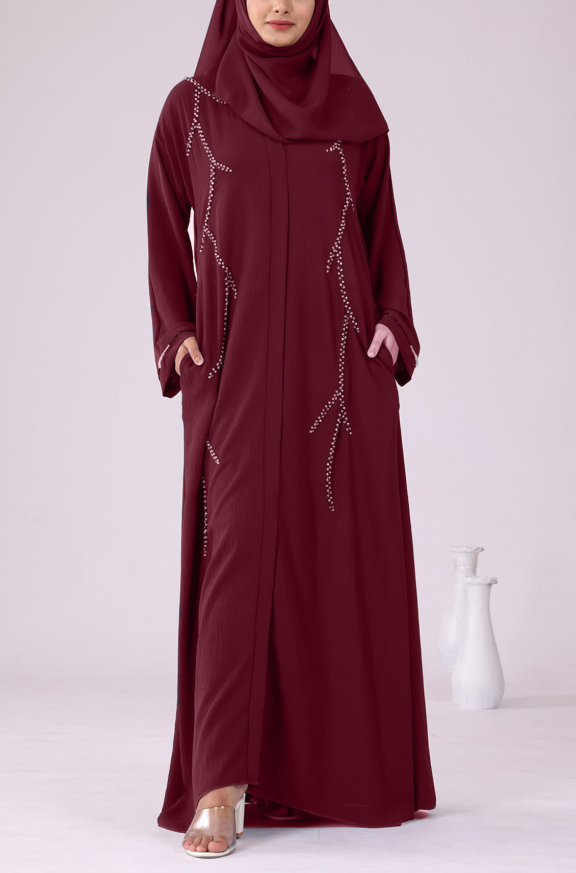 Pearl Abaya Dress Maroon