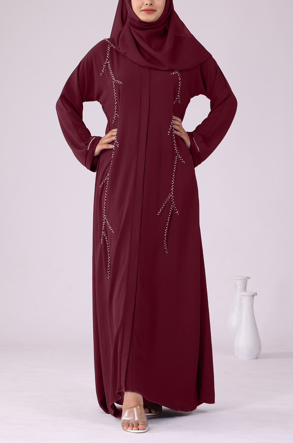 Pearl Abaya Dress Maroon