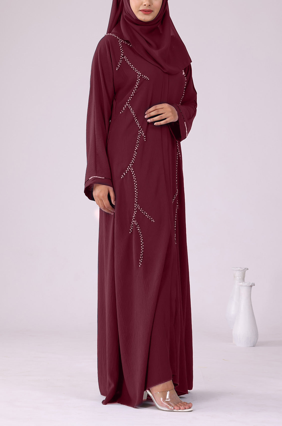 Pearl Abaya Dress Maroon