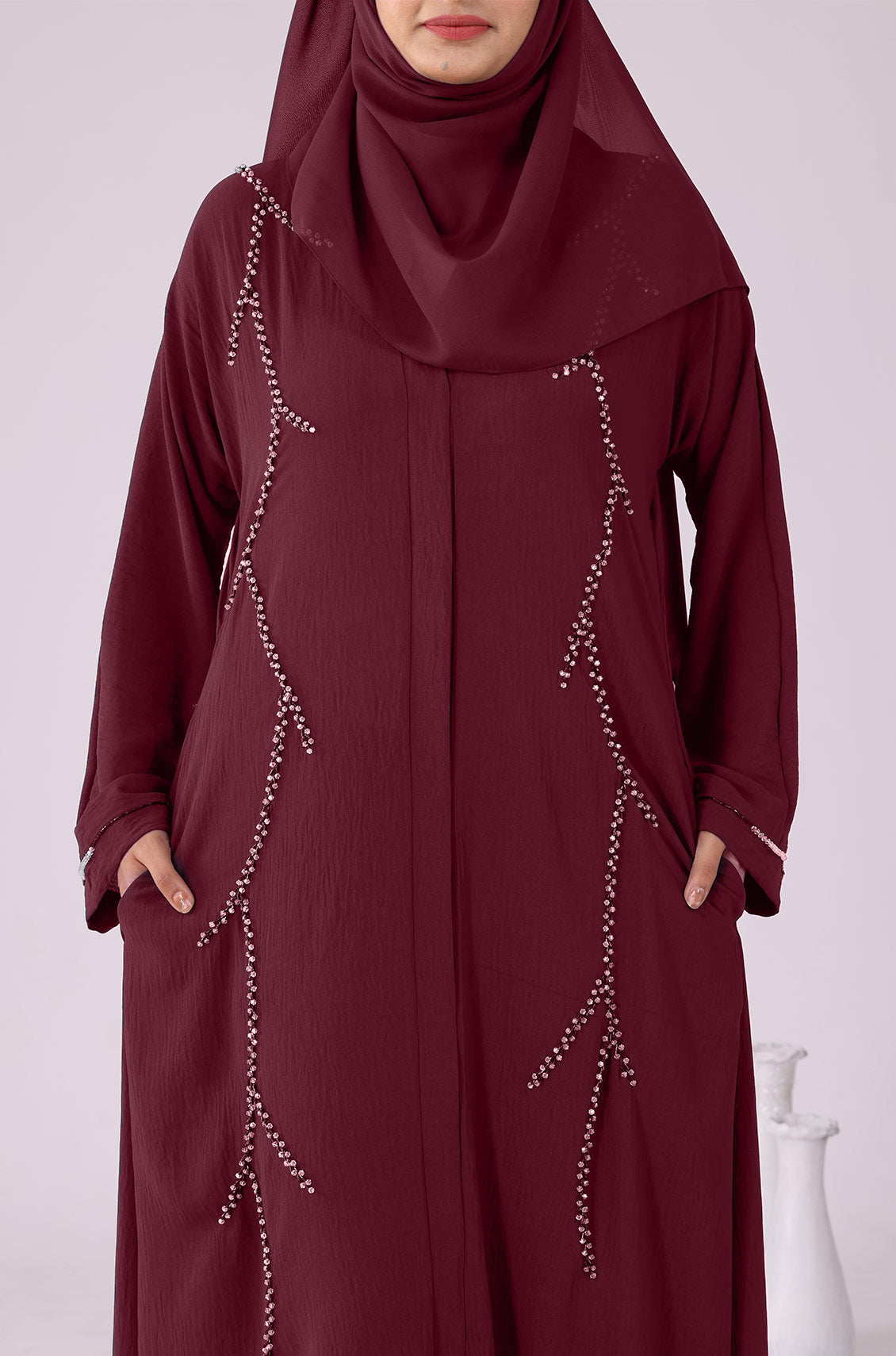 Pearl Abaya Dress Maroon