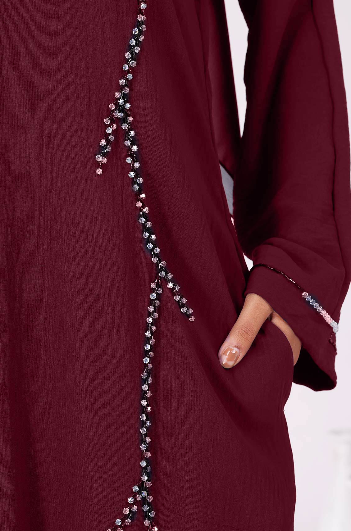 Pearl Abaya Dress Maroon