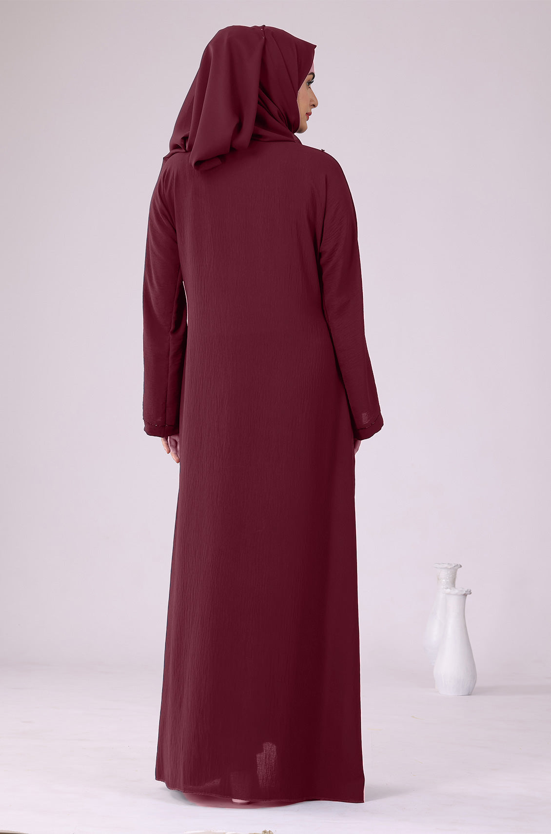 Pearl Abaya Dress Maroon