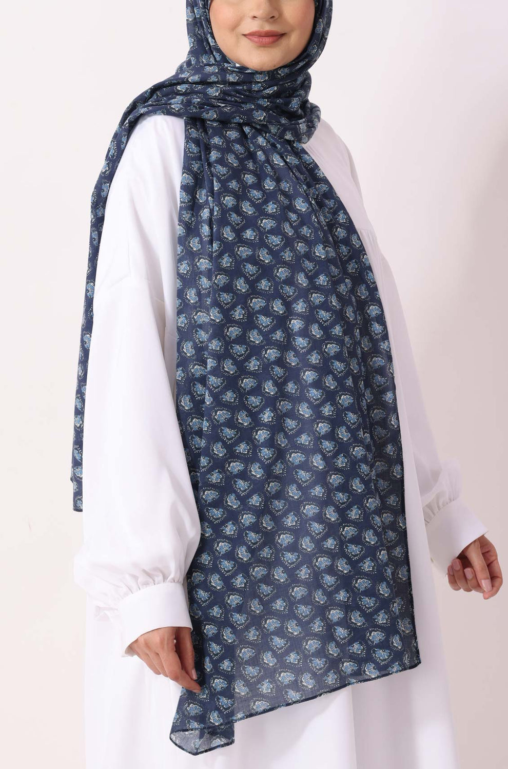 Elegant sky blue color long rayon cotton hijab main image 1