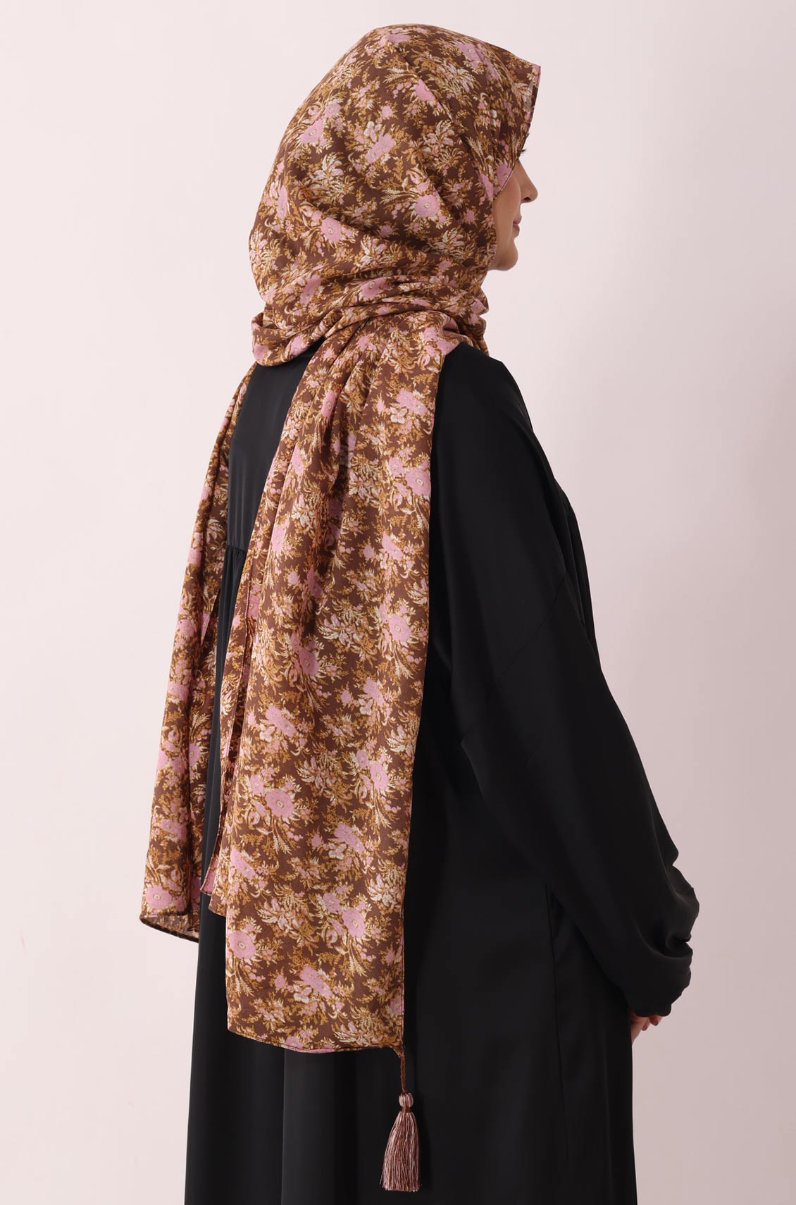 Brown Pink Flora Print Modal Hijab