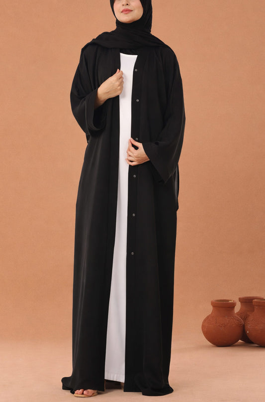 Black Emirati Nida Abaya Front Open