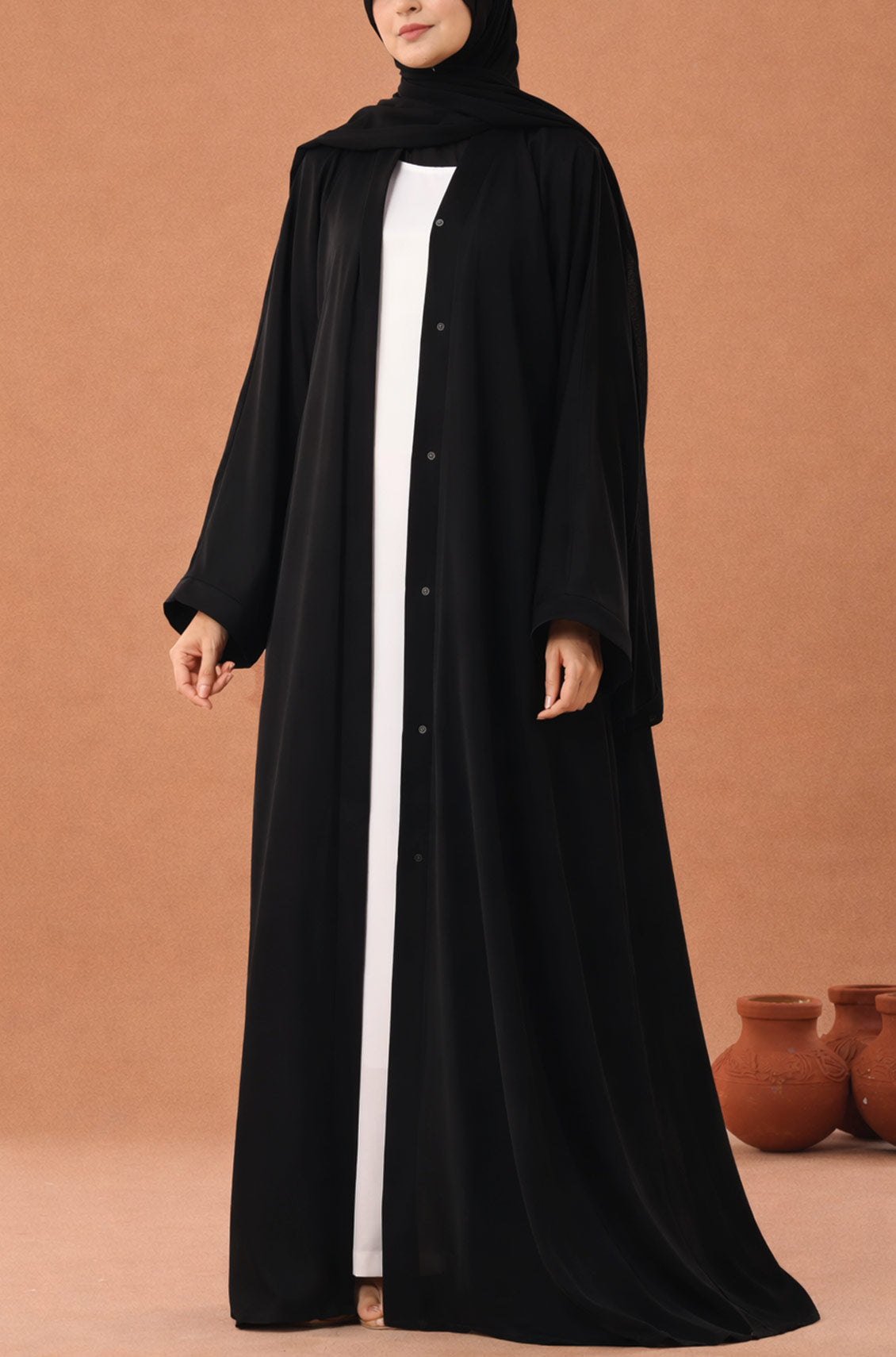Black Emirati Nida Abaya Front Open