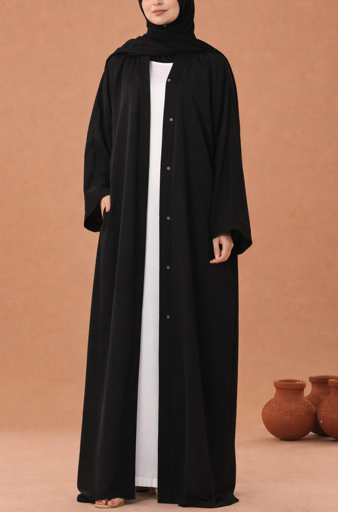 Black Emirati Nida Abaya Front Open