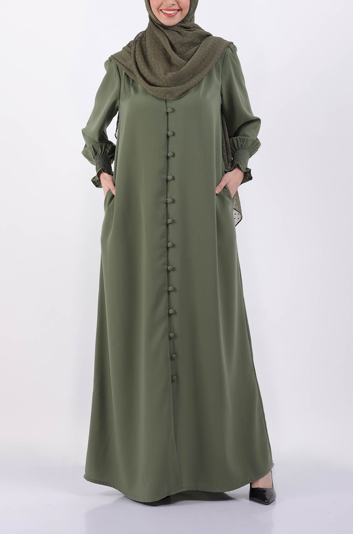 Sage Green Elastic Cuff Simple Abaya