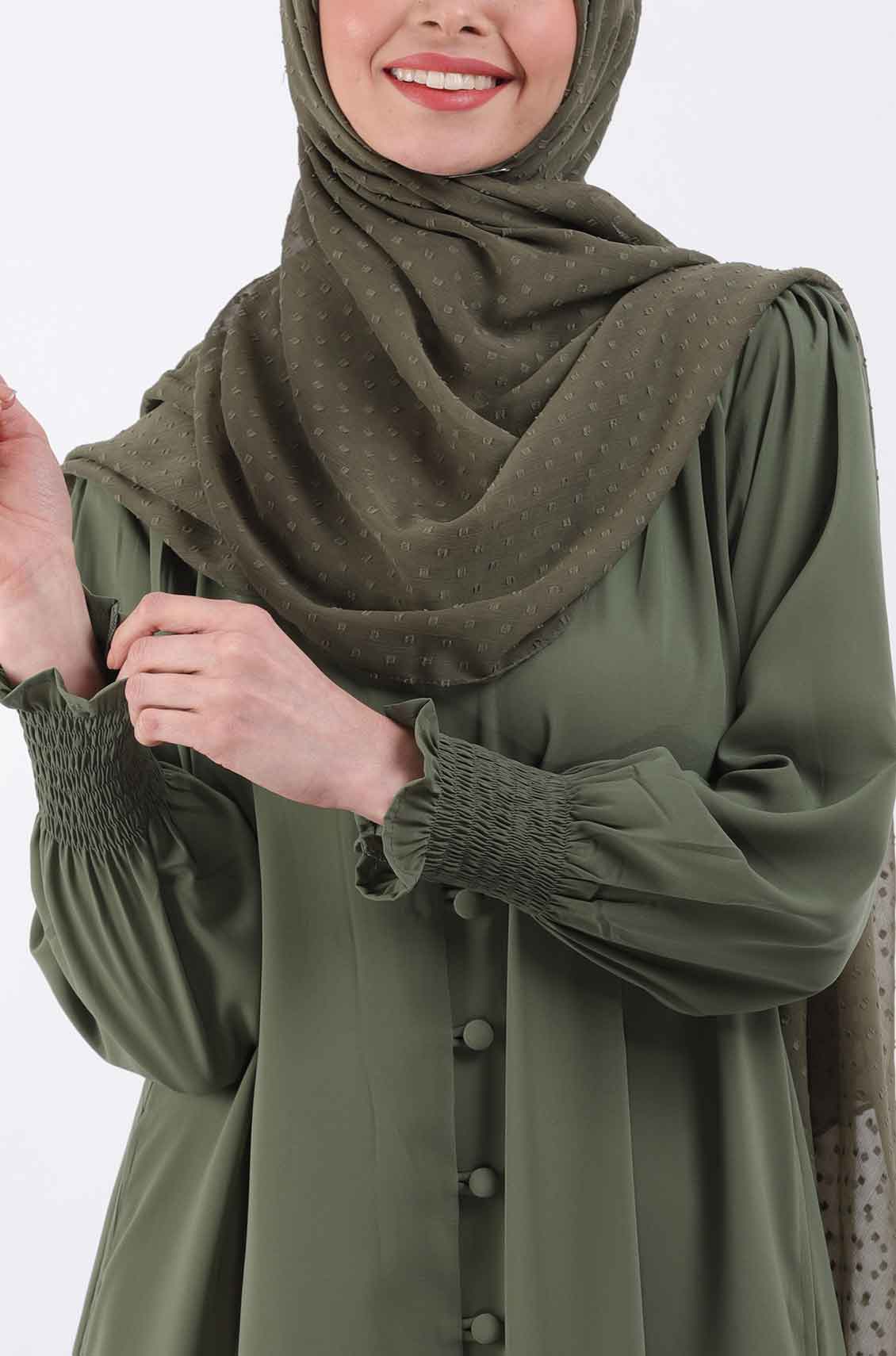 Sage Green Elastic Cuff Simple Abaya