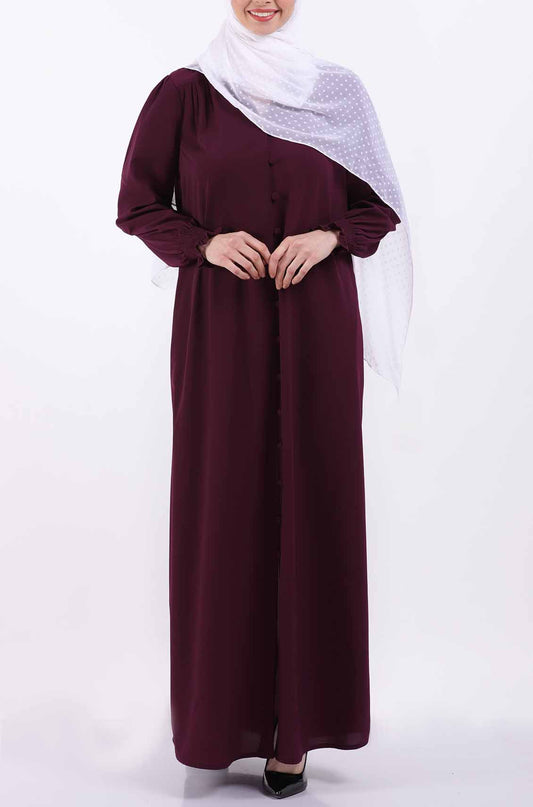 Dark Maroon Elastic Cuff Simple Abaya