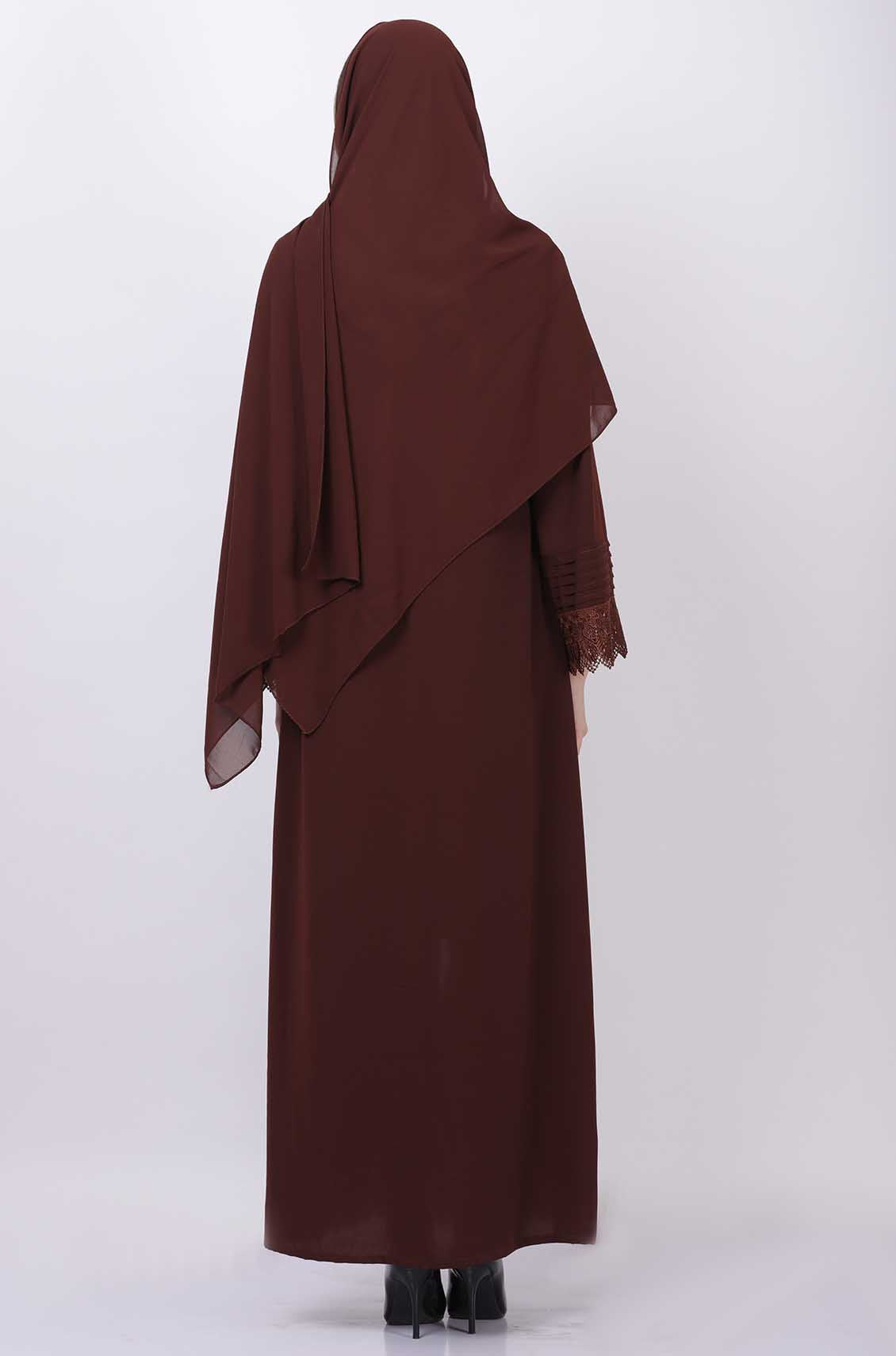 Pleated Lace Brown Abaya