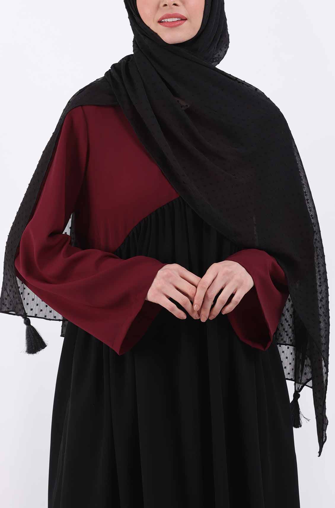 Color Block Maroon Gather Abaya – OnlyModest