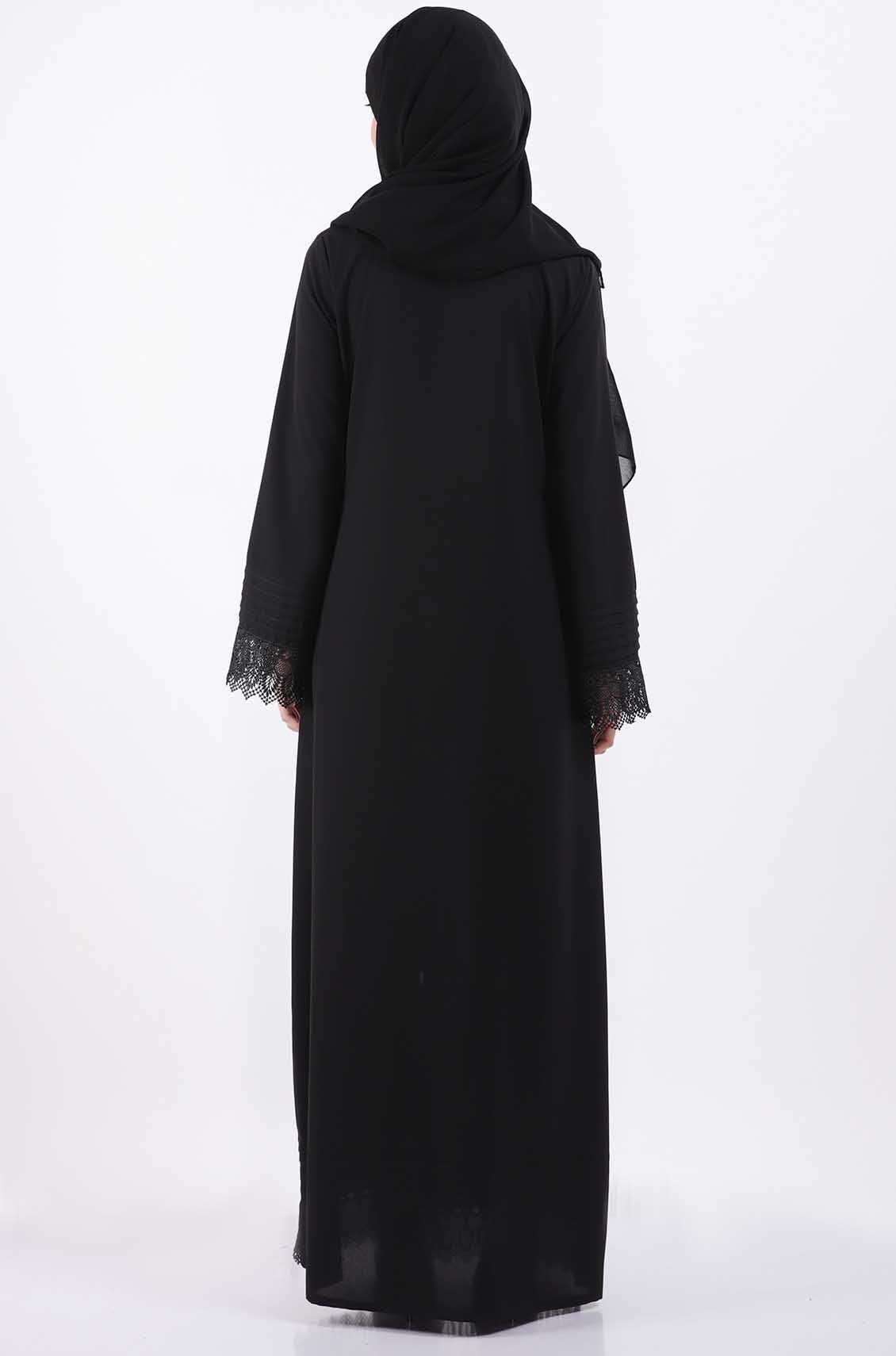 Pleated Lace Black Abaya