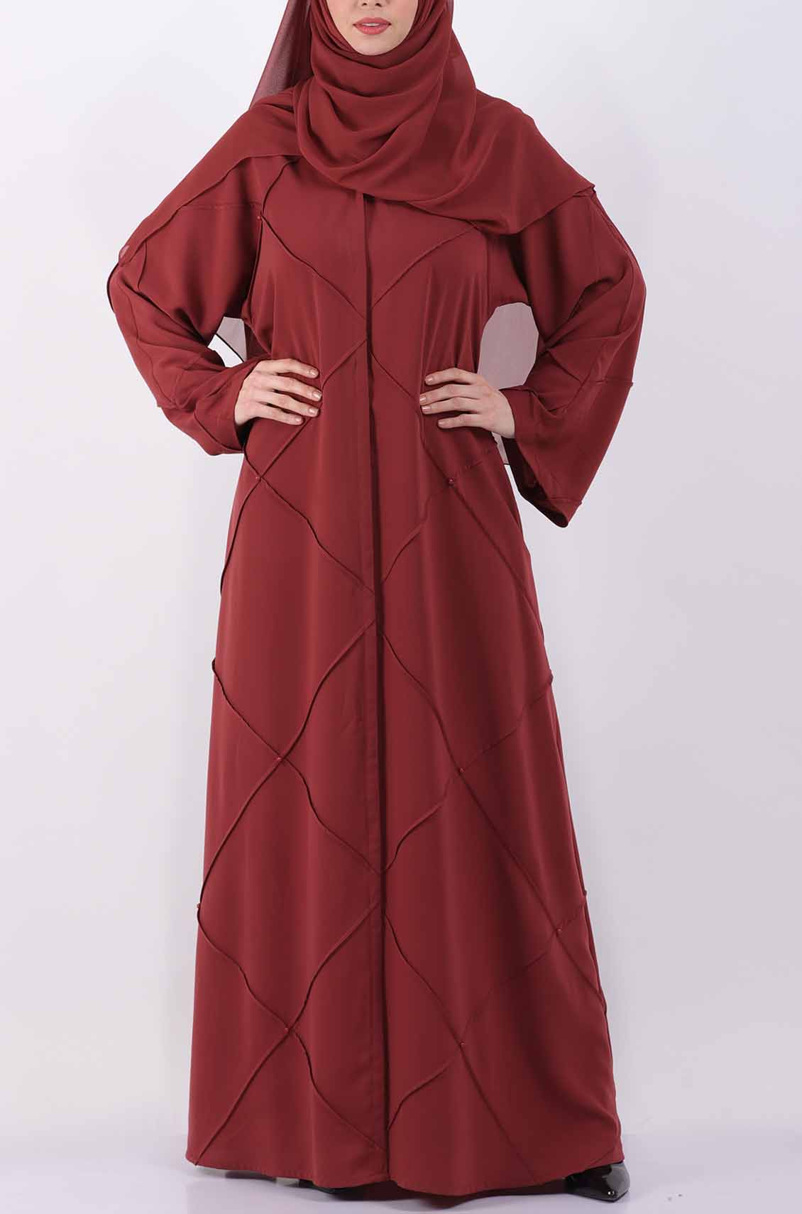 Salmon pink Diagonal Pearl Abaya