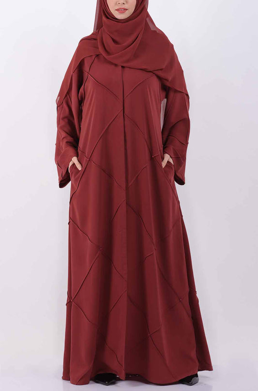 Salmon pink Diagonal Pearl Abaya