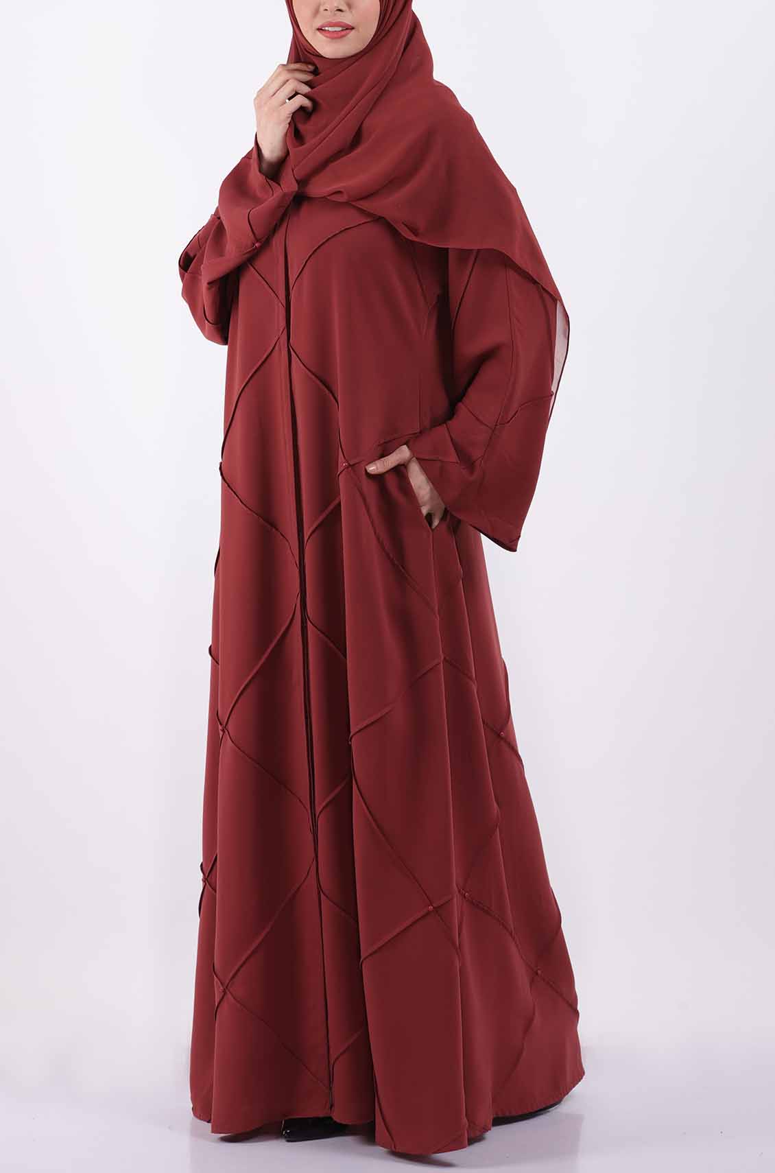 Salmon pink Diagonal Pearl Abaya OnlyModest
