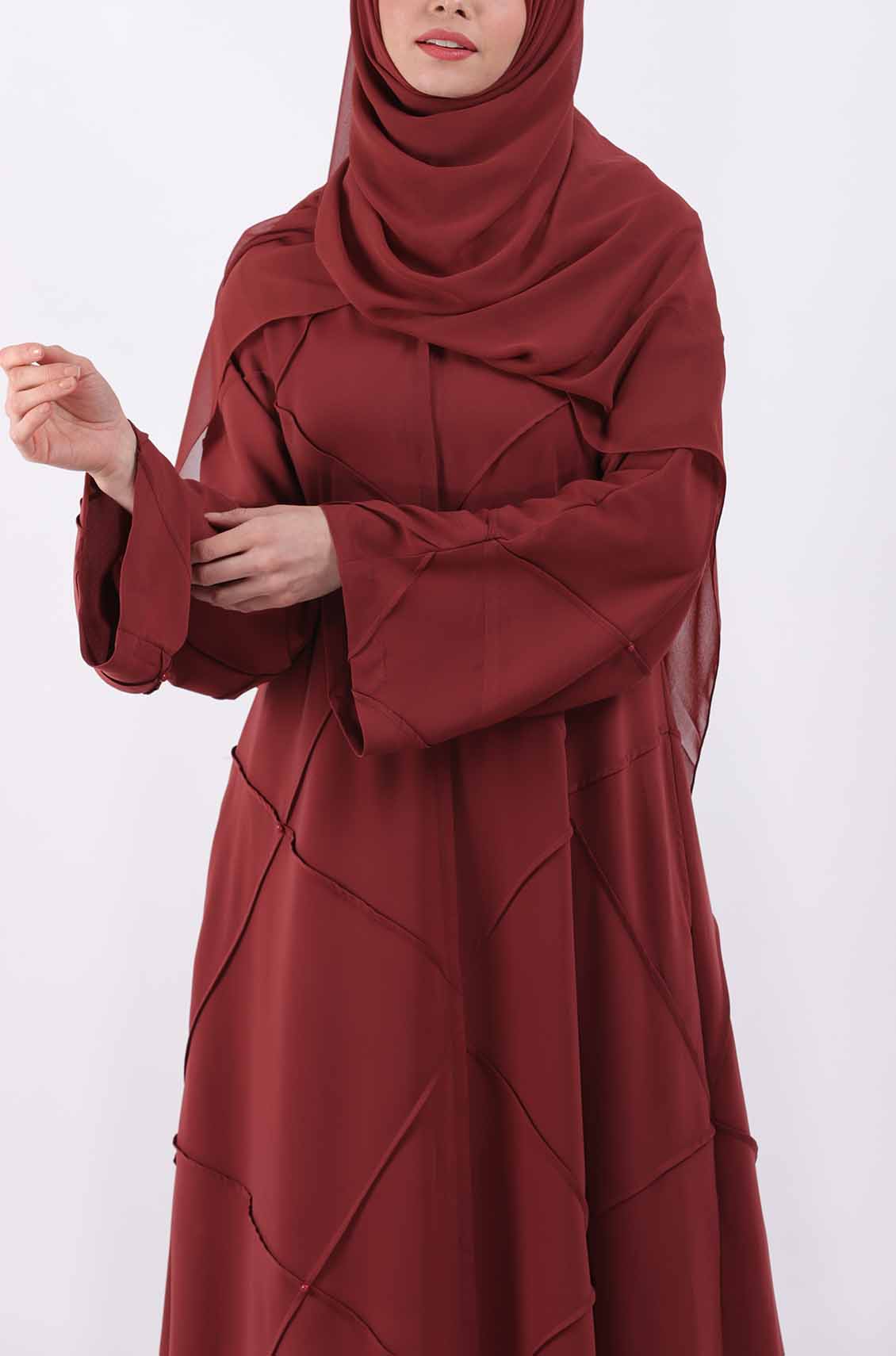 Salmon pink Diagonal Pearl Abaya