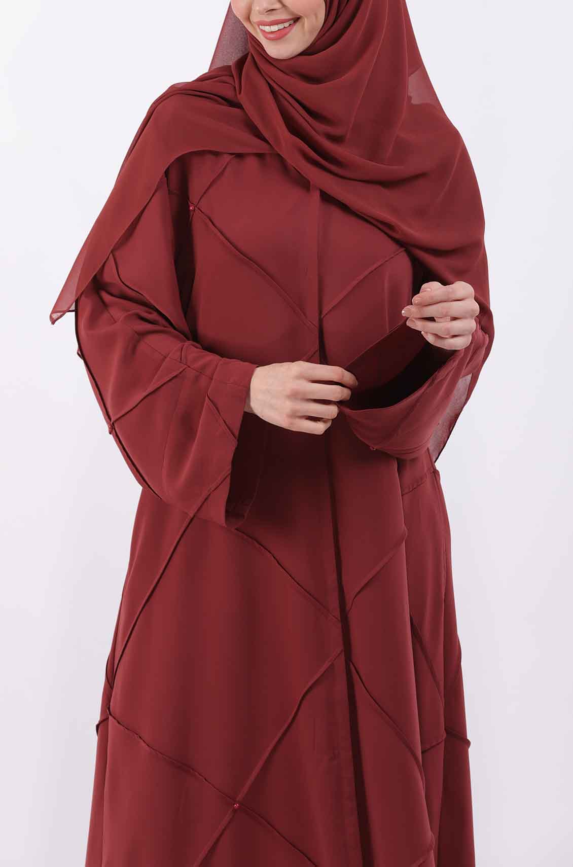 Salmon pink Diagonal Pearl Abaya