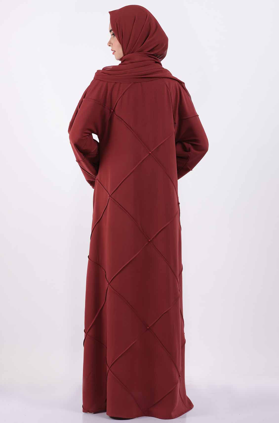 Salmon pink Diagonal Pearl Abaya