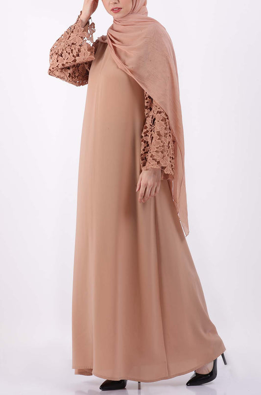 Peach Lace Luxury Party Abaya Dress