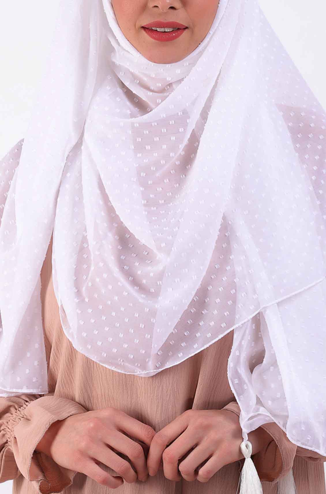 Self Boota White Chiffon Hijab