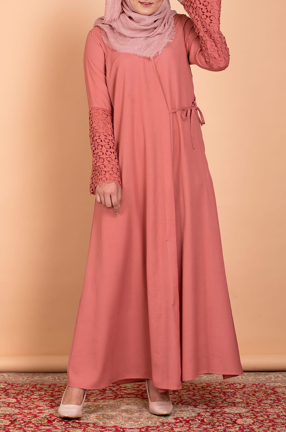 Rose Gold Lace Wrap Abaya Dress OnlyModest Rose Gold Lace Wrap Abaya Dress OnlyModest