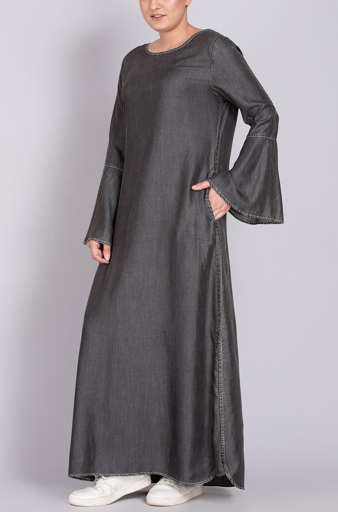 Black denim abaya on sale
