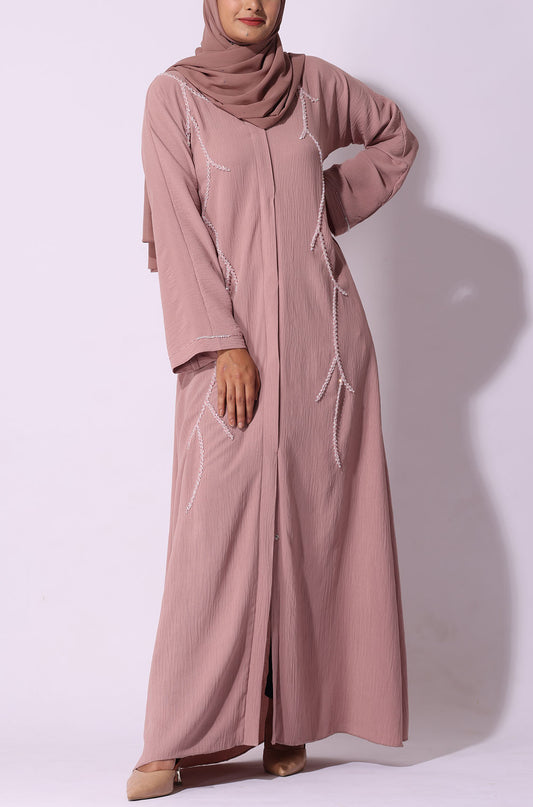 Blush Pink White Pearl Abaya Dress